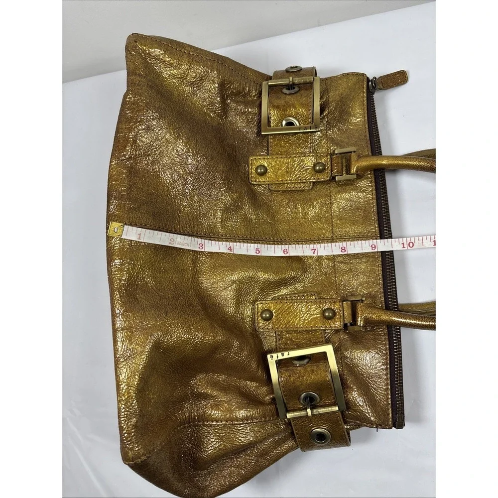 RAFE New York Metallic Gold Leather Handbag Purse Buckle DoubleHandle Retro Chic